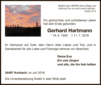Traueranzeige von Gerhard Hartmann von WLZ