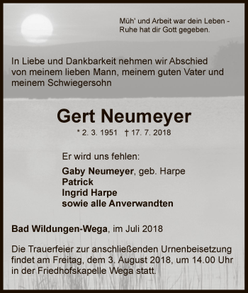 Traueranzeige von Gert Neumeyer von WLZ