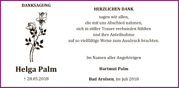 Traueranzeige von Helga Palm von WLZ