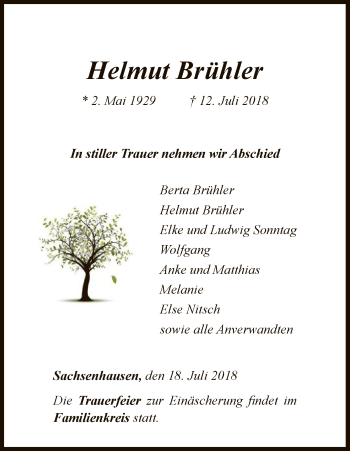 Traueranzeige von Helmut Brühler von WLZ
