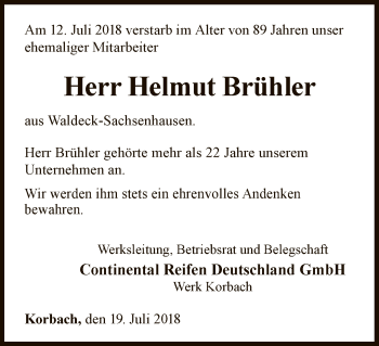 Traueranzeige von Helmut Brühler von WLZ