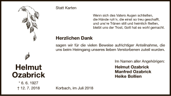Traueranzeige von Helmut Ozabrick von WLZ