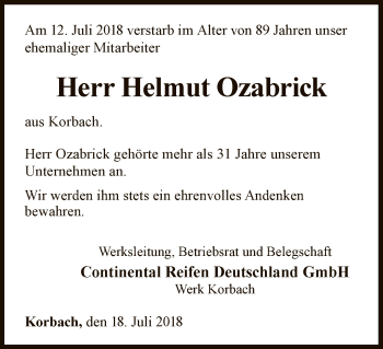 Traueranzeige von Helmut Ozabrick von WLZ
