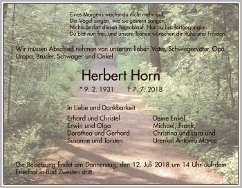 Traueranzeige von Herbert Horn von WLZ