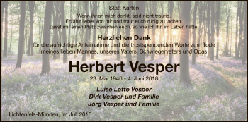 Traueranzeige von Herbert Vesper von WLZ