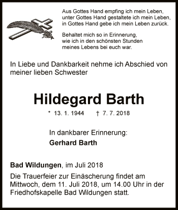 Traueranzeige von Hildegard Barth von WLZ