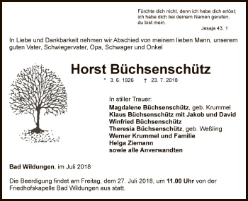 Traueranzeige von Horst Büchsenschütz von WLZ