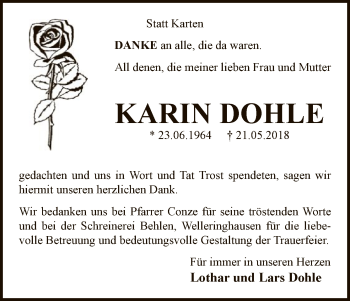 Traueranzeige von Karin Dohle von WLZ