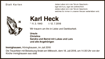 Traueranzeige von Karl Heck von WLZ