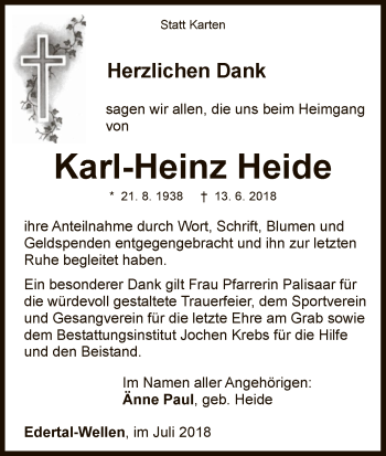 Traueranzeige von Karl-Heinz Heide von WLZ