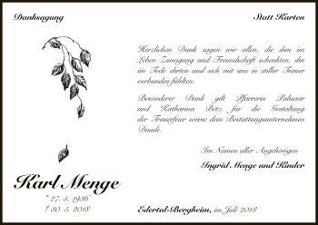 Traueranzeige von Karl Menge von WLZ