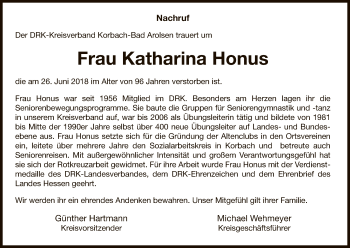 Traueranzeige von Katharina Honus von WLZ