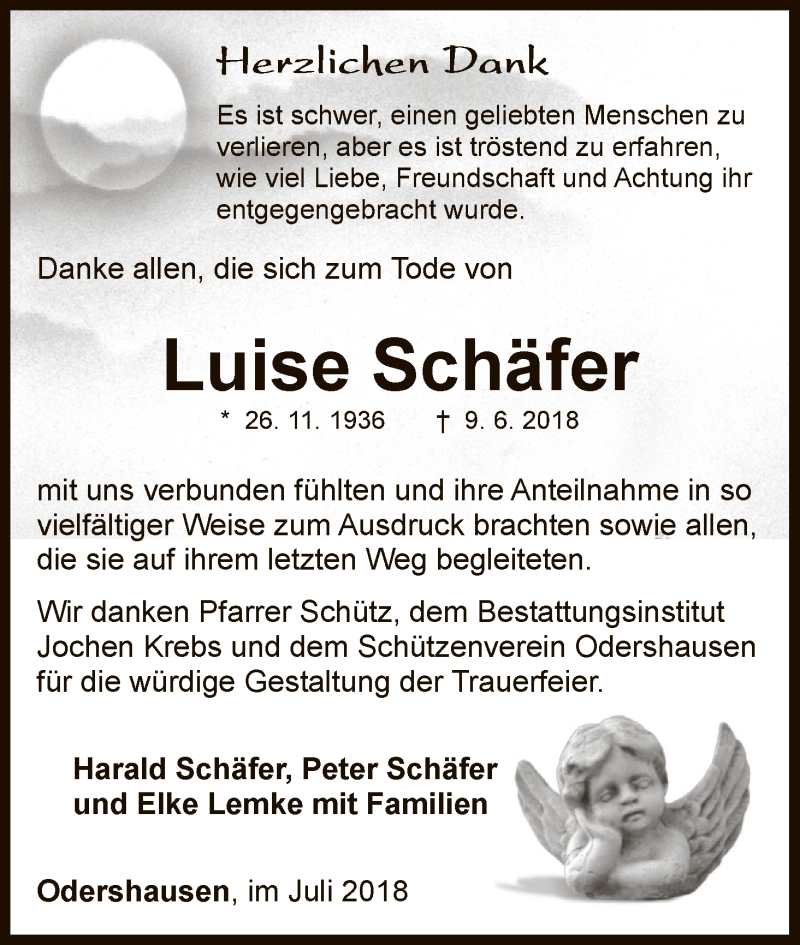  Traueranzeige für Luise Schäfer vom 07.07.2018 aus WLZ