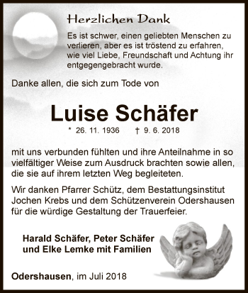 Traueranzeige von Luise Schäfer von WLZ