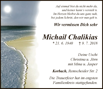 Traueranzeige von Michail Chalikias von WLZ