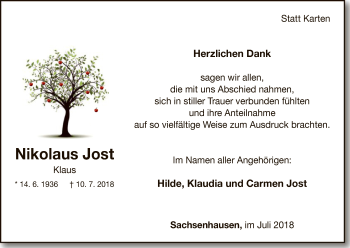 Traueranzeige von Nikolaus Jost von WLZ