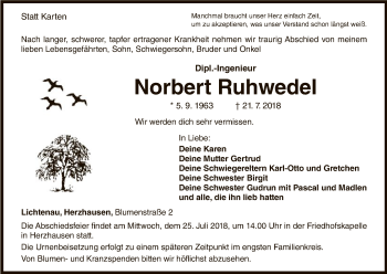 Traueranzeige von Norbert Ruhwedel von WLZ