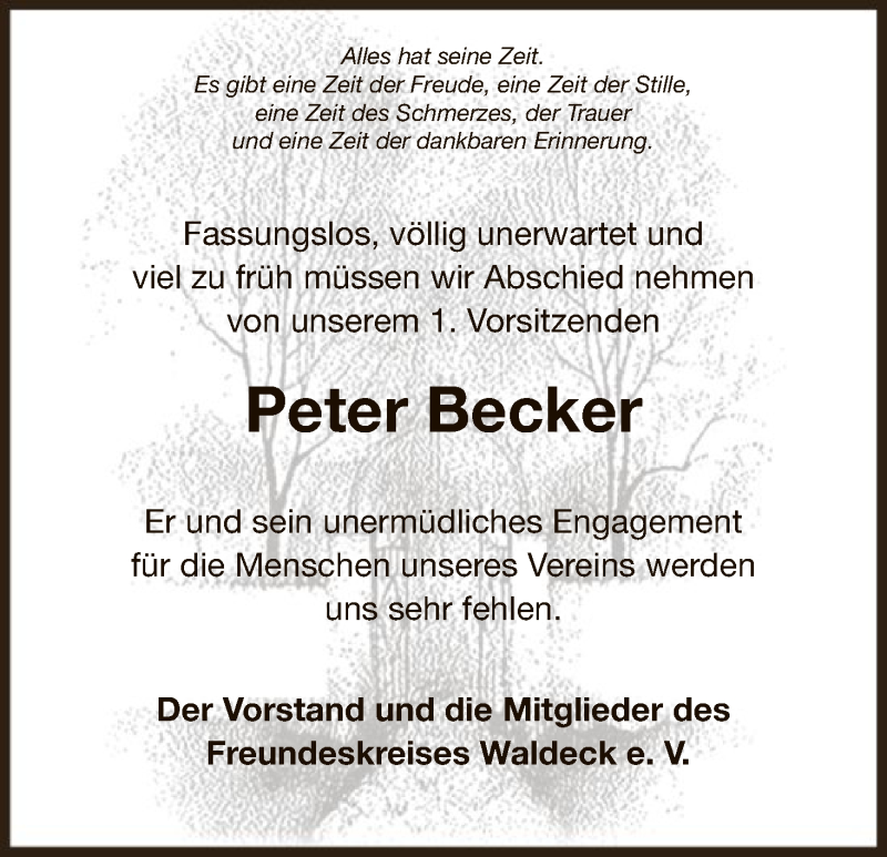  Traueranzeige für Peter Becker vom 31.07.2018 aus WLZ