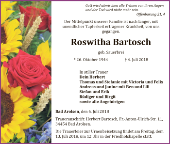 Traueranzeige von Roswitha Bartosch von WLZ