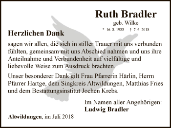 Traueranzeige von Ruth Bradler von WLZ