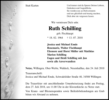 Traueranzeige von Ruth Schilling von WLZ