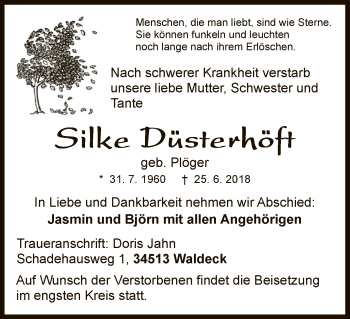 Traueranzeige von Silke Düsterhöft von WLZ