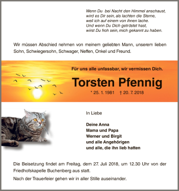 Traueranzeige von Torsten Pfennig von WLZ
