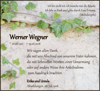 Traueranzeige von Werner Wegner von WLZ