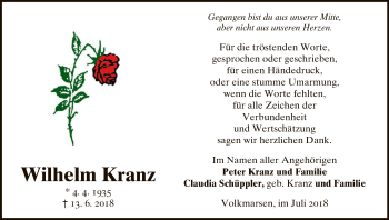 Traueranzeige von Wilhelm Kranz von WLZ