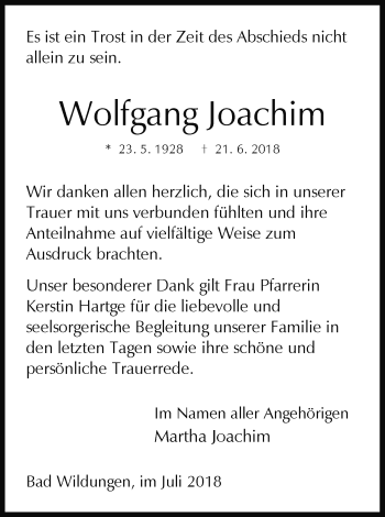 Traueranzeige von Wolfgang Joachim von WLZ