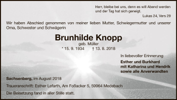 Traueranzeige von Brunhilde Knopp von WLZ