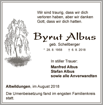 Traueranzeige von Byrut Albus von WLZ