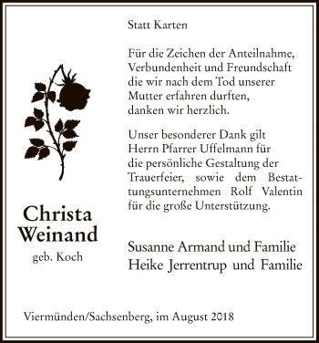 Traueranzeige von Christa Weinand von WLZ