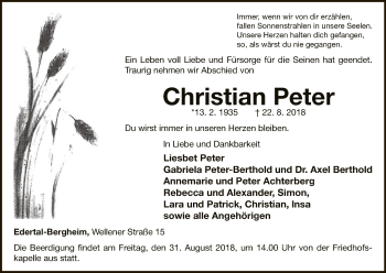 Traueranzeige von Christian Peter von WLZ