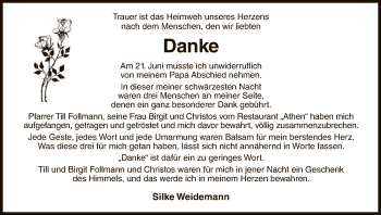 Traueranzeige von Danke Weidemann von WLZ