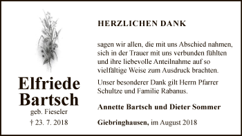 Traueranzeige von Elfriede Bartsch von WLZ