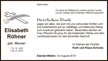 Traueranzeige von Elisabeth Röhner von WLZ