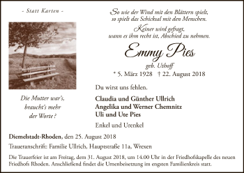 Traueranzeige von Emmy Pies von WLZ