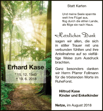 Traueranzeige von Erhard Kase von WLZ