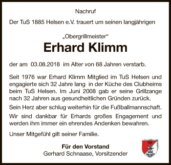 Traueranzeige von Erhard Klimm von WLZ