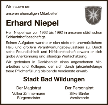 Traueranzeige von Erhard Niepel von WLZ