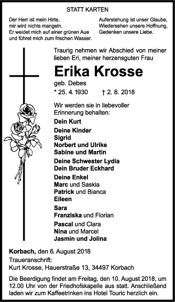 Traueranzeige von Erika Krosse von WLZ