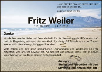 Traueranzeige von Fritz Weiler von WLZ