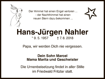 Traueranzeige von Hans-Jürgen Nahler von WLZ