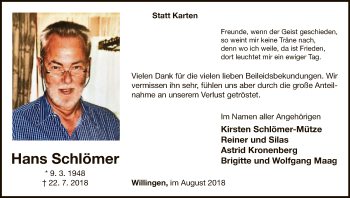 Traueranzeige von Hans Schlömer von WLZ