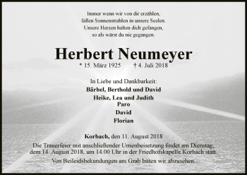 Traueranzeige von Herbert Neumeyer von WLZ
