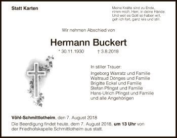 Traueranzeige von Hermann Buckert von WLZ