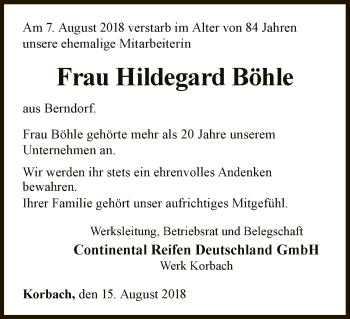 Traueranzeige von Hildegard Böhle von WLZ