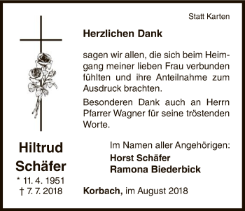 Traueranzeige von Hiltrud Schäfer von WLZ