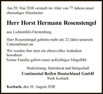 Traueranzeige von Horst Hermann Rosenstengel von WLZ